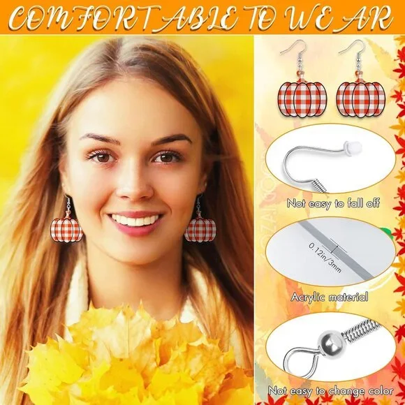 12 Pairs Thanksgiving Fall Earrings for Women Leopard pumpkin Maple Leaf Turkey - Picture 3 of 7